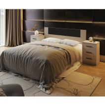 Conjunto Pack Cabecero y 2 Mesitas de Noche,Mesilla de noche 3 Cajones Color Beige, Medidas:160x45x1,6 cm (LargoxAltoxProfundo)