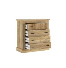 Pack de Muebles de Dormitorio Habitación con Cabecero, 2 Mesitas de Noche 3 Cajones y Cómoda en Color Mauvella Rayas